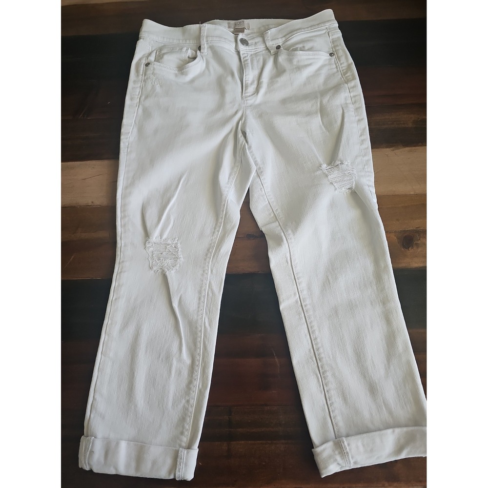 LOFT Outlet Women's 10P White Distress Skinny Crop Jean Petite Ripped Cuffed0077